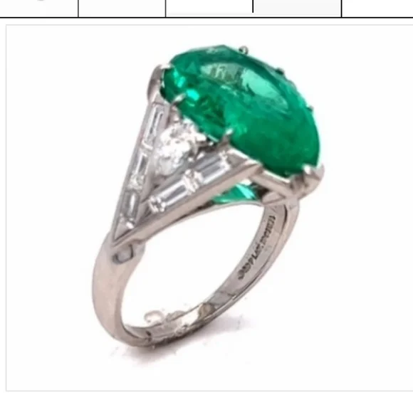 Colombian Emerald 6.33 Carat Pear Shape Extremely Rare Brilliant Diamond Ring - Picture 4 of 6